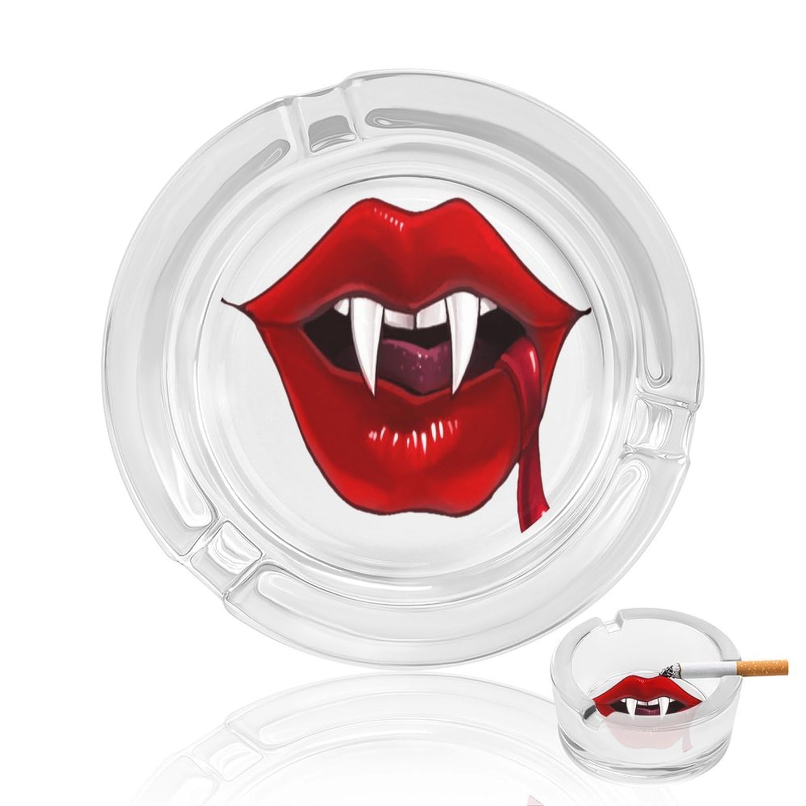 Vamp Glass Ashtray 3.3 Inch Round Cigarette Ash Holder with 4 Grooves for Home Office Outdoor One Size