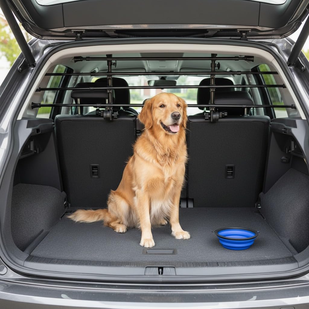 OSSO - Griglia Divisoria per Auto Regolabile | Separatore Sicurezza Cani Bagagliaio | Struttura Acciaio Versatile e Resistente, Nero, H: 32-53cm, L: 82-140cm
