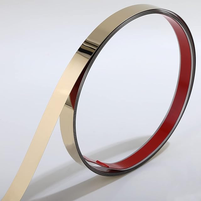 Molding & Wall Trim | Stainless Steel Gold Metalized Mirror-Like Finish, Peel and Stick Design, 5m x 1cm