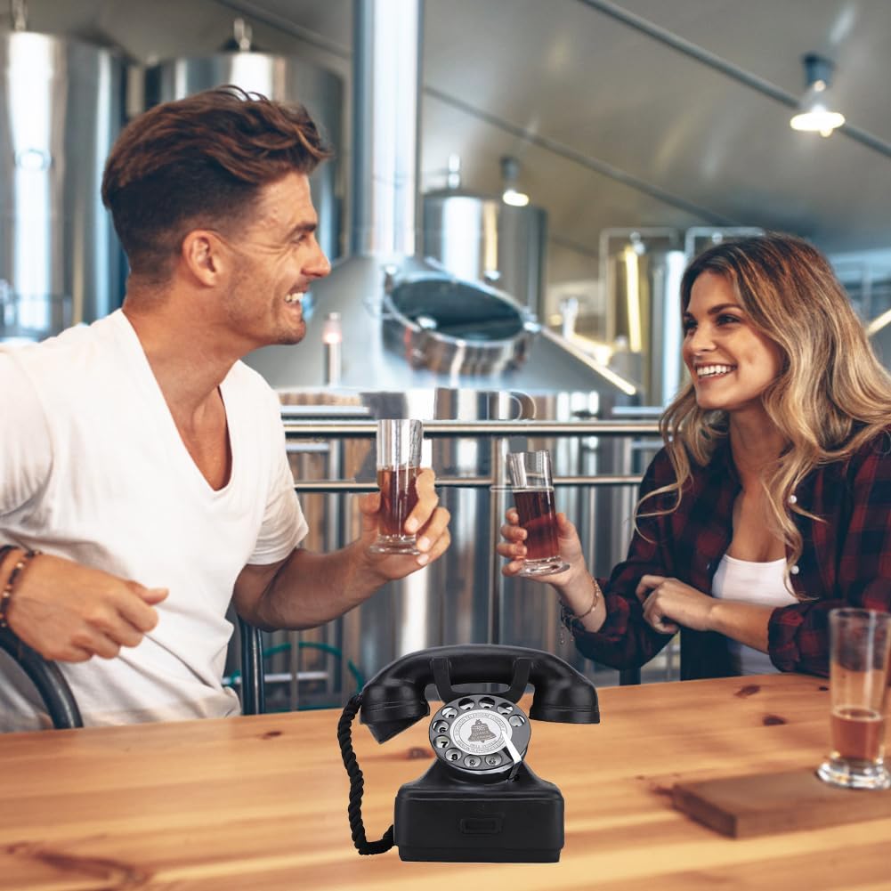 ビンテージブラック固定電話小道具 アンティーククラシックロータリー電話 レトロ オールドファッション コード付き卓上電話 写真撮影