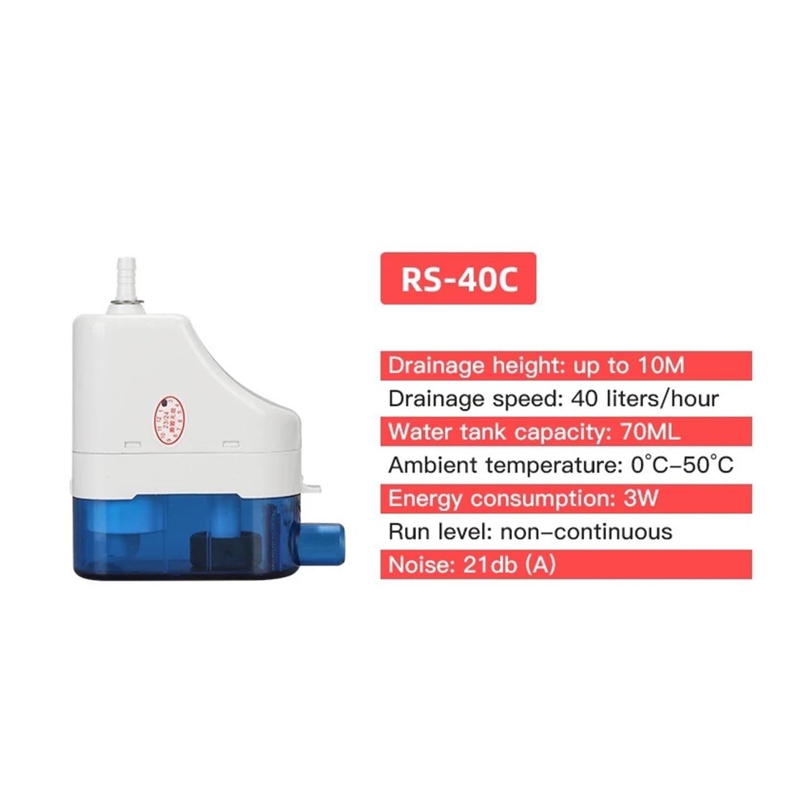 Pompa peristaltica, Pompa di scarico condensa automatica ultra silenziosa da 24 l/h e 40 Pompe sollevamento RS-24C/40C 1-3P Scarico condizionatore d'aria su gancio(RS-40C)
