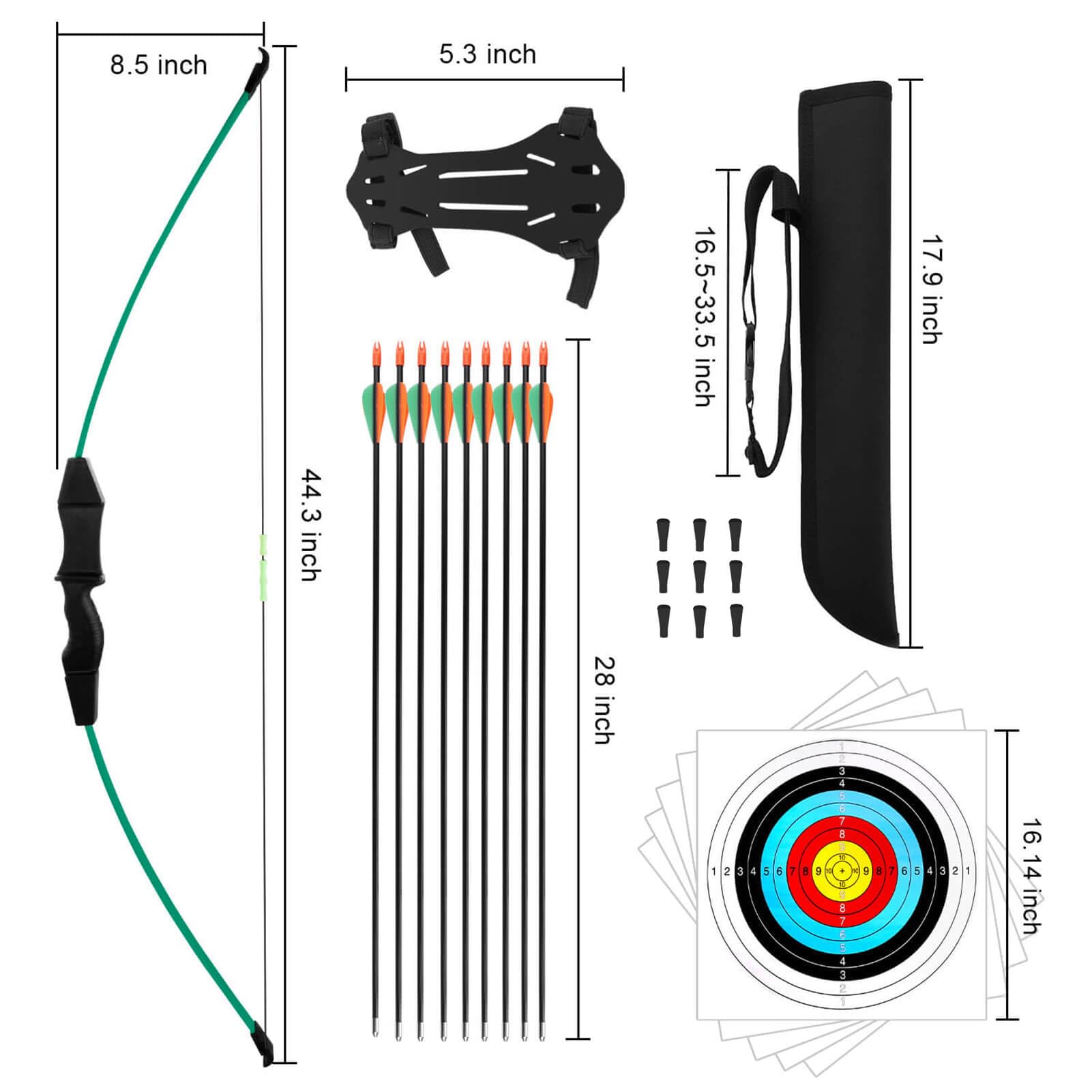 Bogen und Pfeil Kinder Set Jugendbogenset Teens Kinderbogen Recurve Zielscheibe 15lbs Kinder Pfeilbogen Anfänger Jugendliche für die Outdoor-Sportjagd im Hinterhof