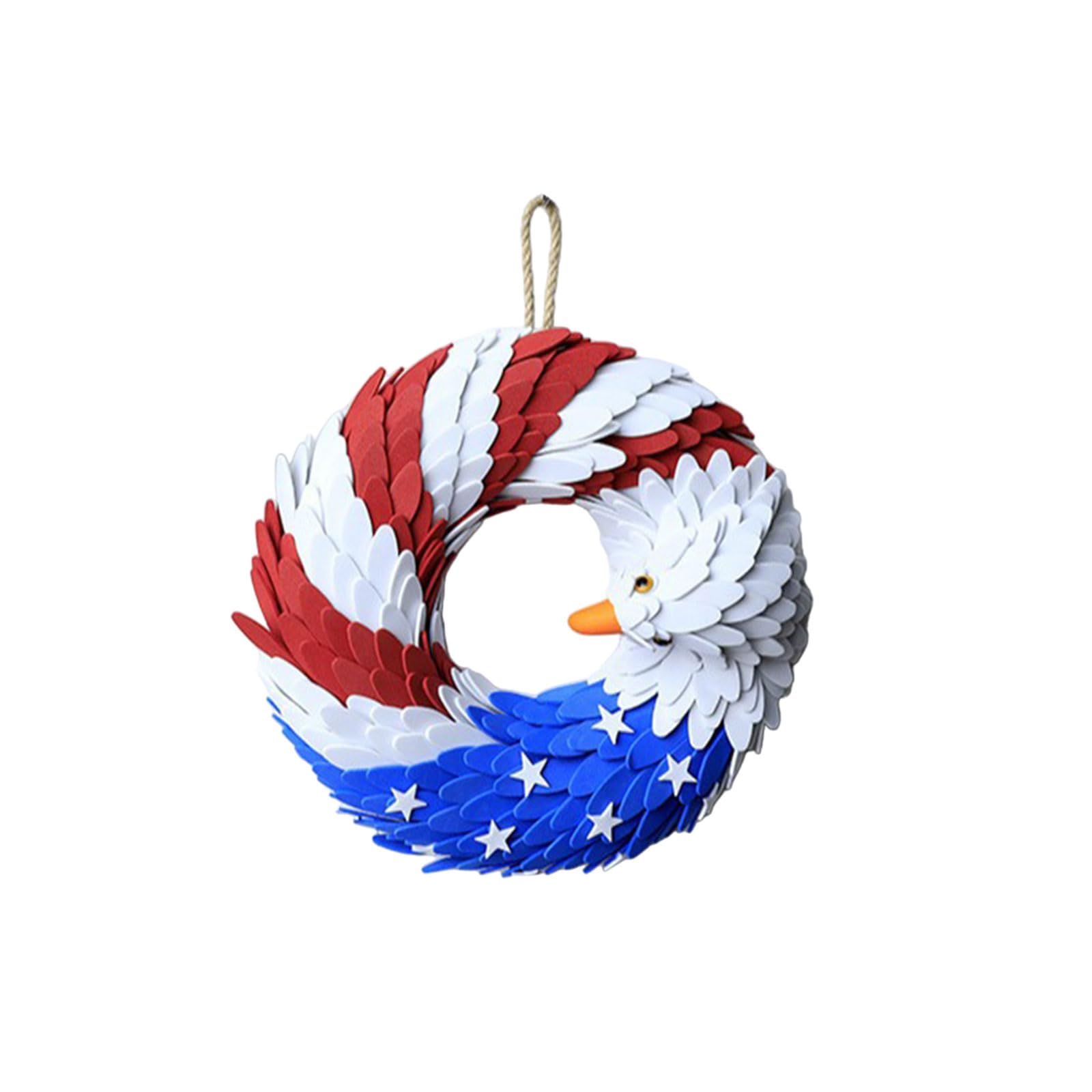 Foams Wreath for Front Door Mounted Patriotism Wreath Decorative Home Decors Independence Day Room Decors Door for National Day