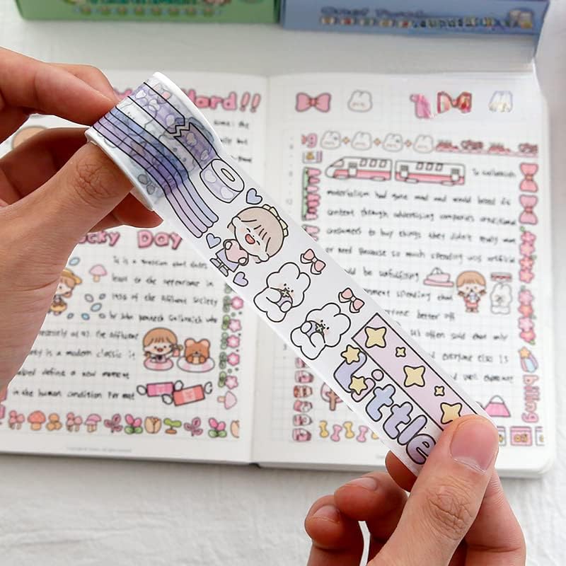 Miniatura 7 de 12 rollos de cinta kawaii de arte washi, suministros de oficina para la escuela, estética, juego de cinta adhesiva decorativa de dibujos animados,