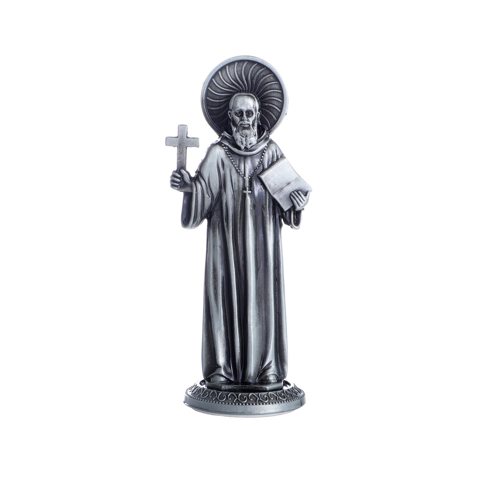 St Benedict Statue Holding Cross & Rule Car Dashboard Decorations Bless Driving Safety Gift for New and Old Driver, Christian and Catholic Figurines, Religious Gifts Home Office Table Decor