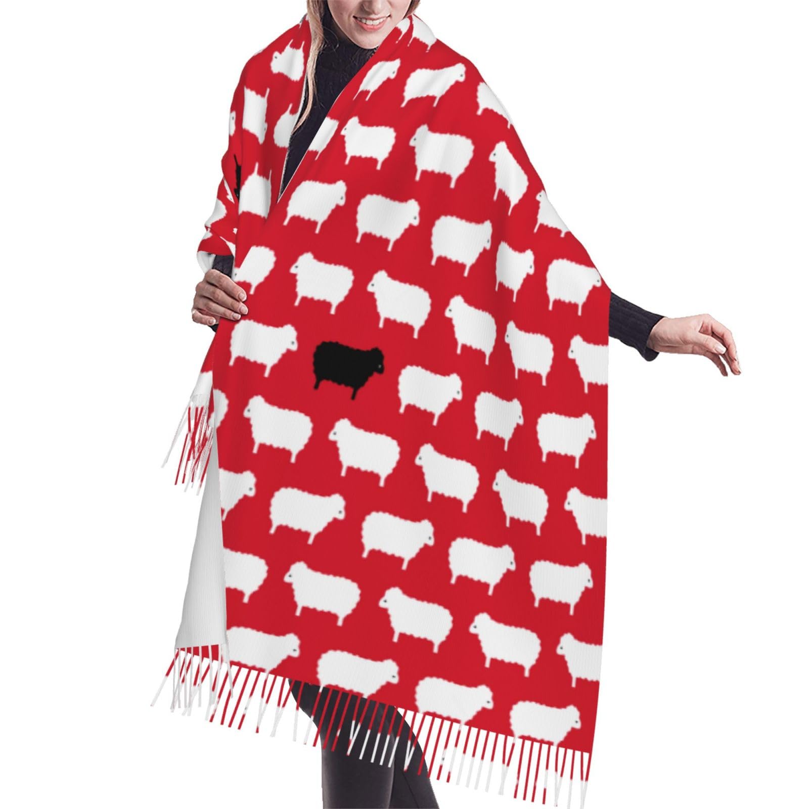 IUBBKI Black Sheep Sweater Pattern Cashmere Fringe Scarf Autumn And Winter Silk Scarves Are The Most Soft And Comfortable.