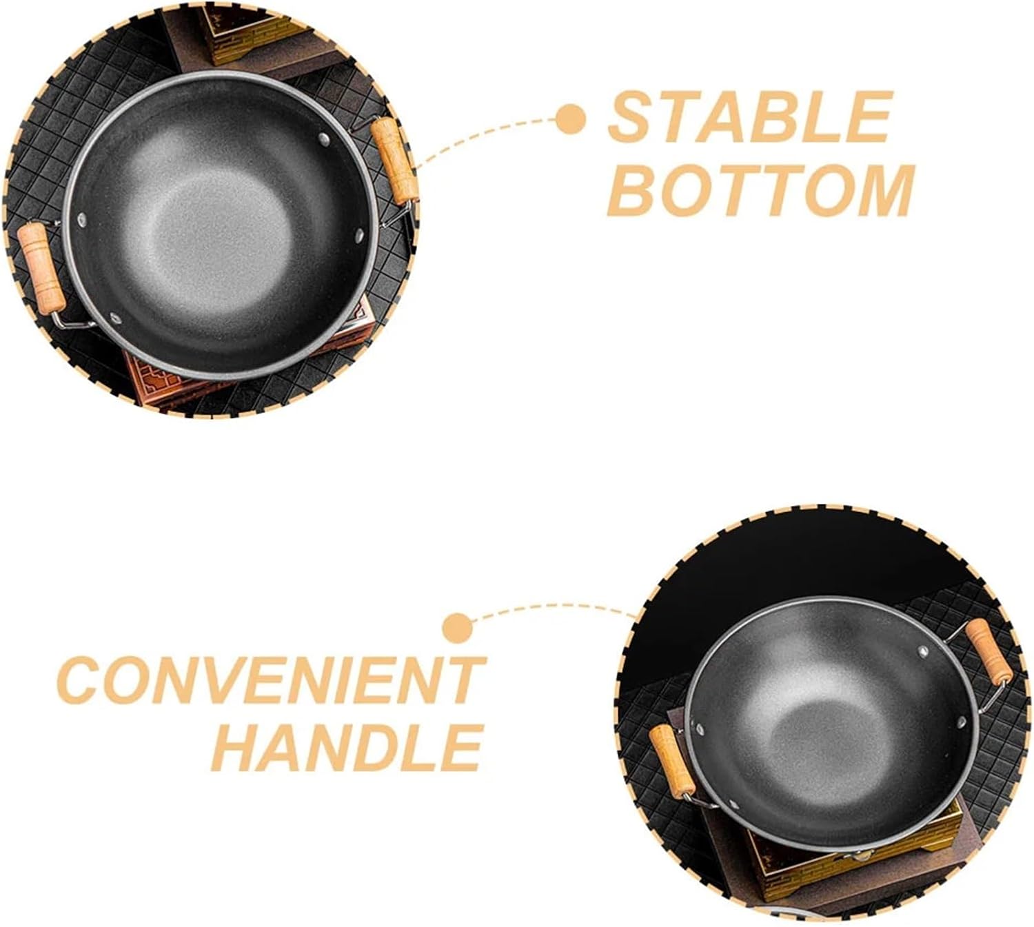 Stainless Steel Outdoor Wok Pan – Durable, Non-Stick Griddle Frying Pan with Wooden Handle, for Camping and Home Cooking on Gas, Electric, and Induction Stoves