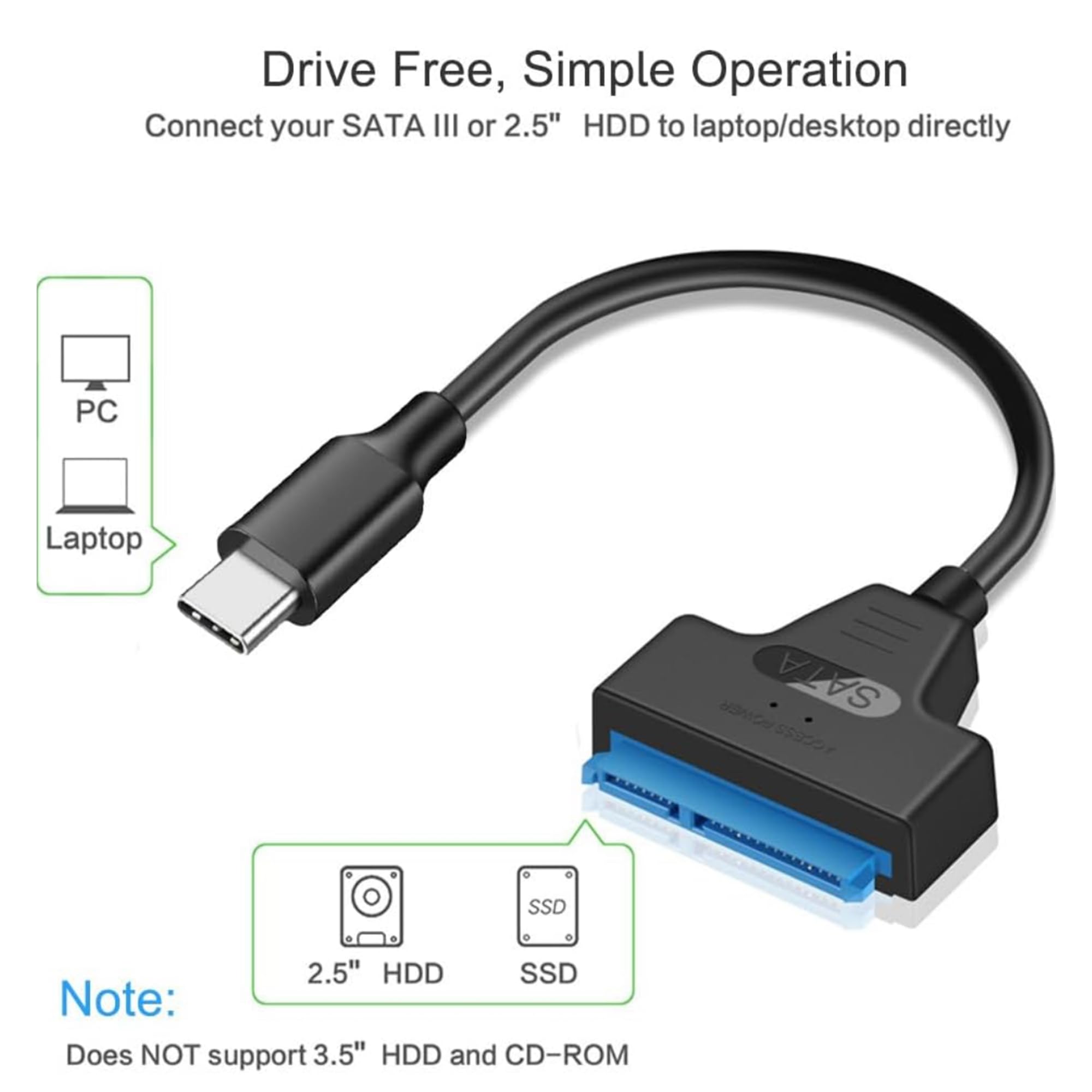 cablecc 5Gbps USB-C Type-C naar SATA 22-pins adapterkabel voor 2,5 inch harde schijf driver SSD laptop