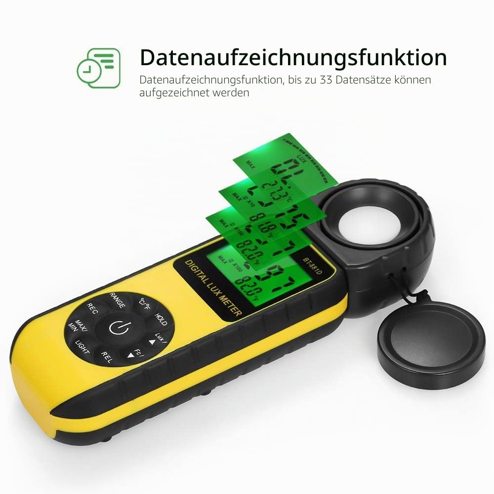 Digital Luxmeter Lichtmessgerät, BTMETER BT-881E Belichtungsmesser 0,01~300,000 Lux/FC Light Meter mit Backlit LCD, Lichtmesser für Fotografie, Pflanzen