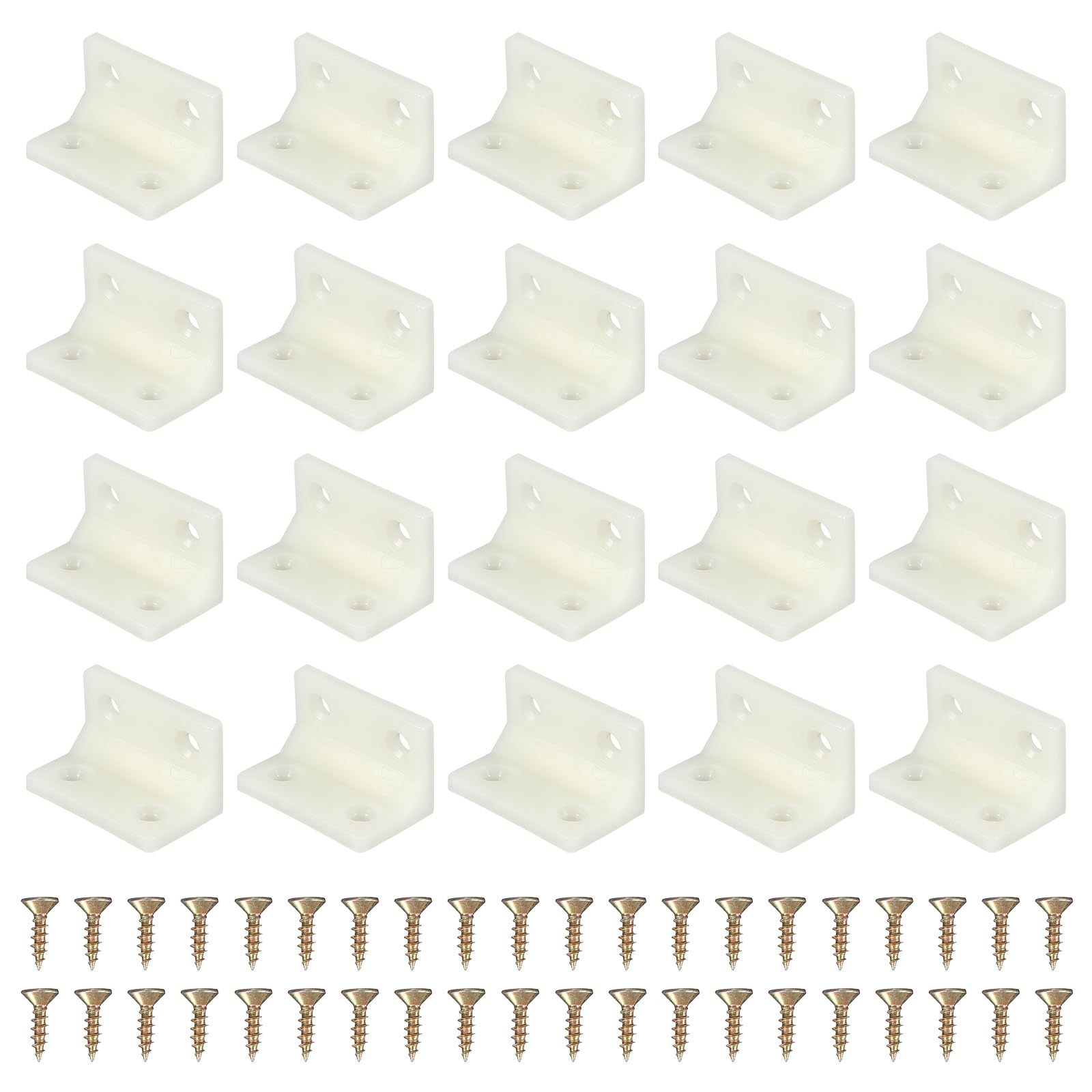 sourcing map 20pcs Plastic l Brackets 1.5"x0.9" (38.1x22.3mm) Large Square l Shape Bracket 90 Degree Right Angle Corner Brace with Screws for Shelves Wood Cabinet Chair Drawer Fence, Yellow