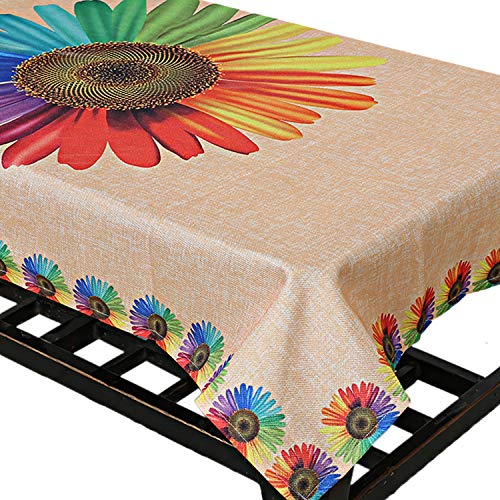 Kuber Industries Sun Flower Design Jute 4 Seater Center Table Cover - Gold