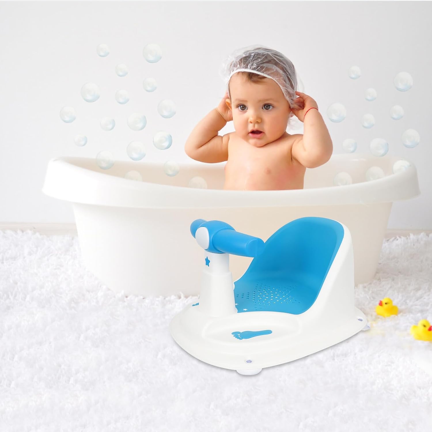 BESPORTBLE Bath Seat for Months Sit-up Shower Chair with Backrest Non-Slip Bathing Stool for Feeding Shampoo and Haircuts Blue Bathtub Support Seat