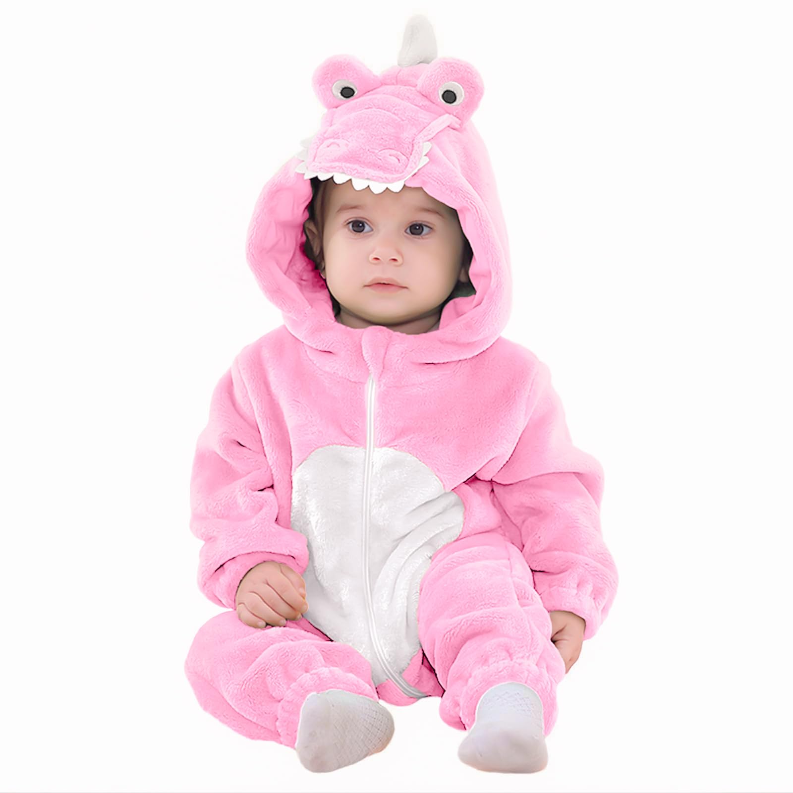 LOLANTA Baby Crocodile Alligator Costume,Gator Plush Hooded Animal Romper Fancy Dress Up (2-3 Years, Pink, Tag 100)