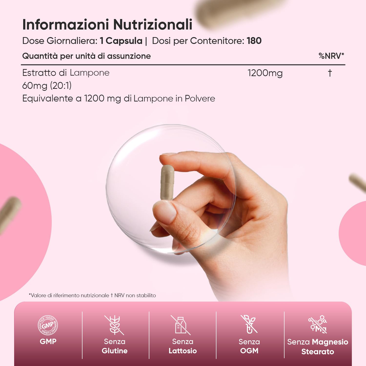 Chetoni Esogeni di Lampone Puro in 180 Capsule Vegane (6 Mesi di Fornitura), 1 al Giorno, Integratore Chetoni Estratto 20:1 (1200mg), Raspberry Ketone Pure, Privo di Magnesio Stearato, Senza Glutine