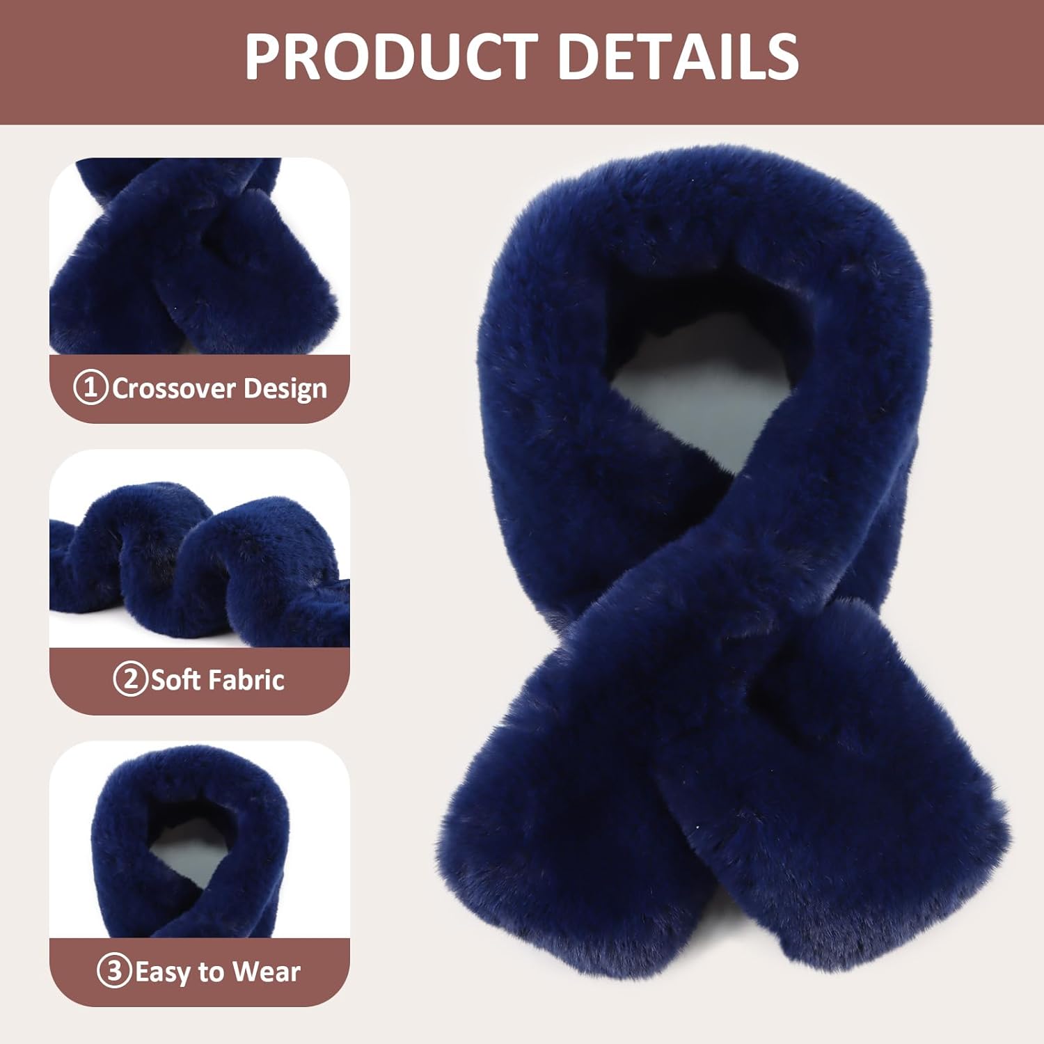 Women Fur Collar Scarf Winter Faux Fur Scarves for Women Cold Weather Lady Neck Warmer - Image 2