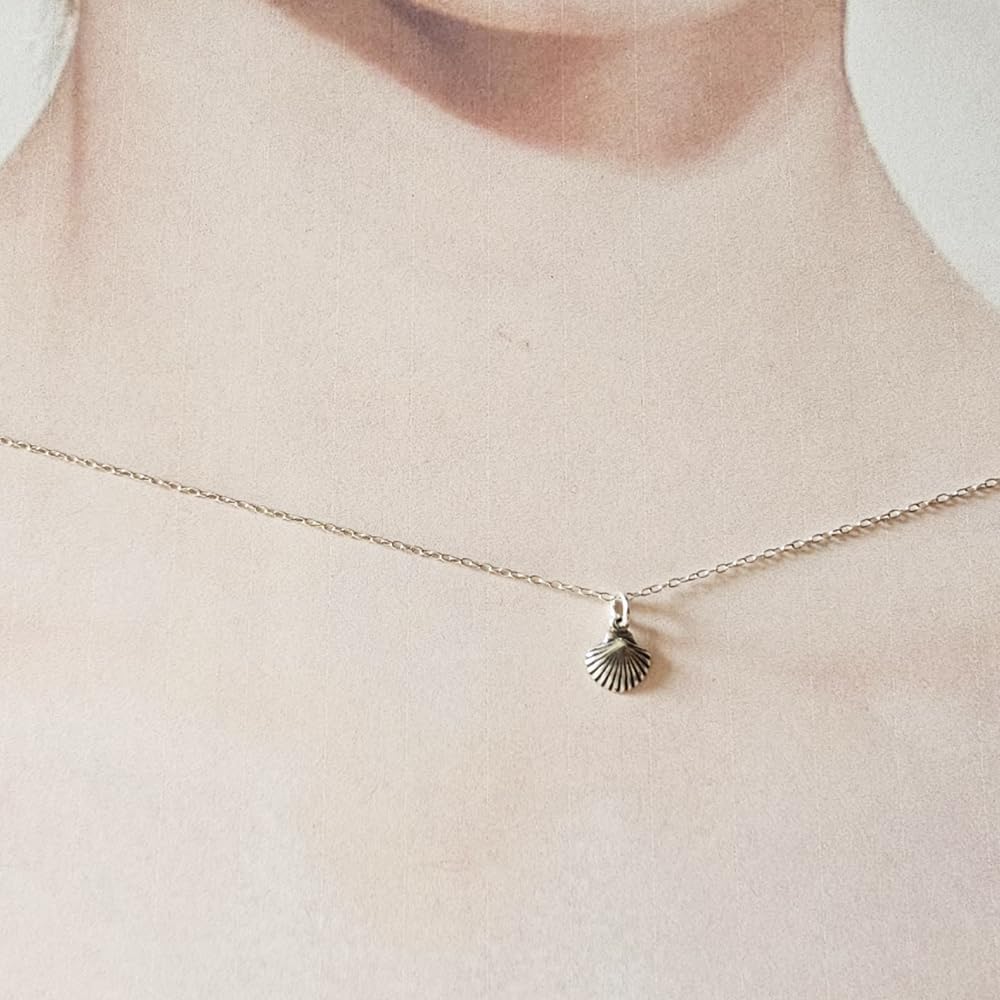 Sterling Silver Teeny Tiny Clam Shell Charm Necklace, 18" - Image 4