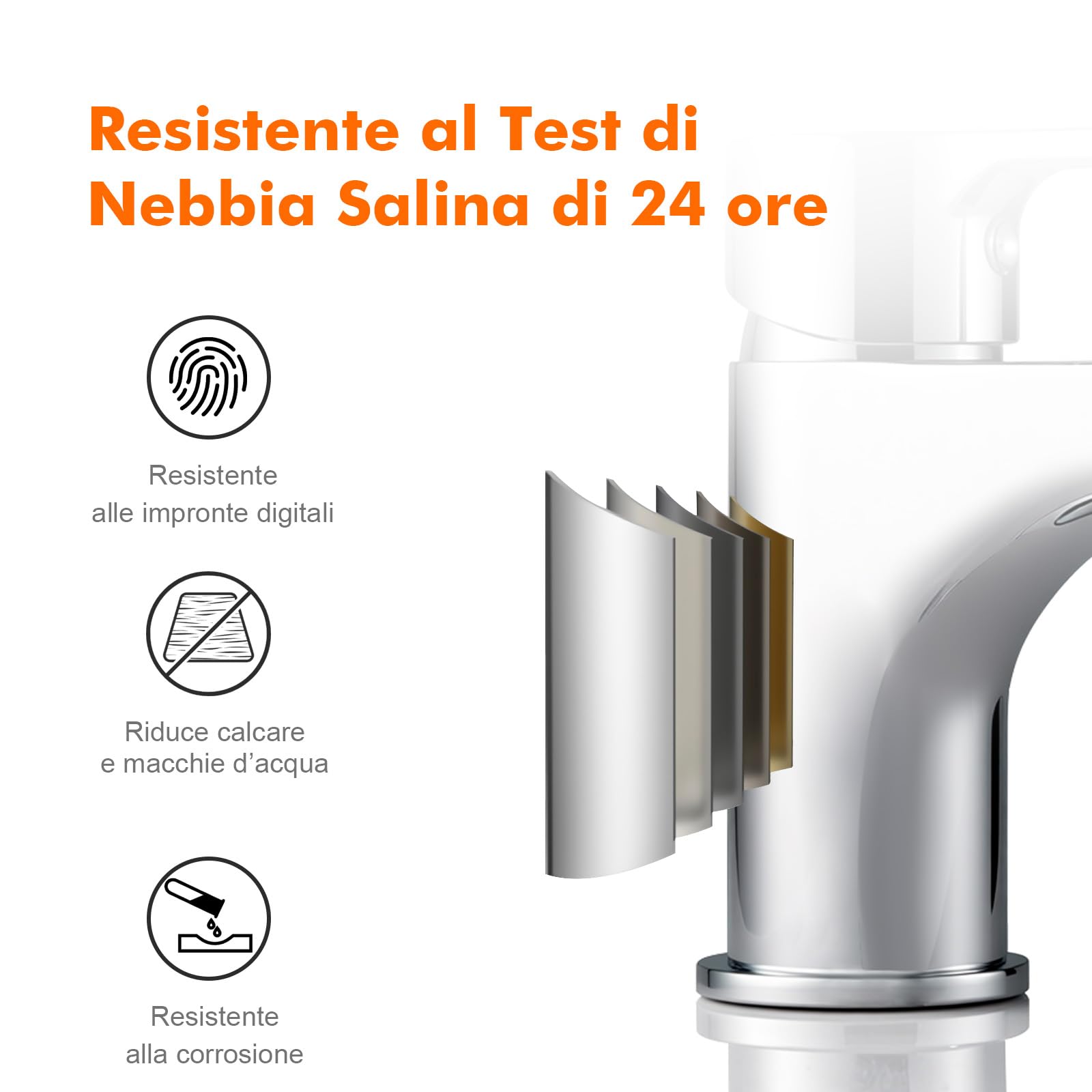 GRIFEMA Miscelatore Lavabo Bagno Monocomando G3/8 Pollici Cromo Argento