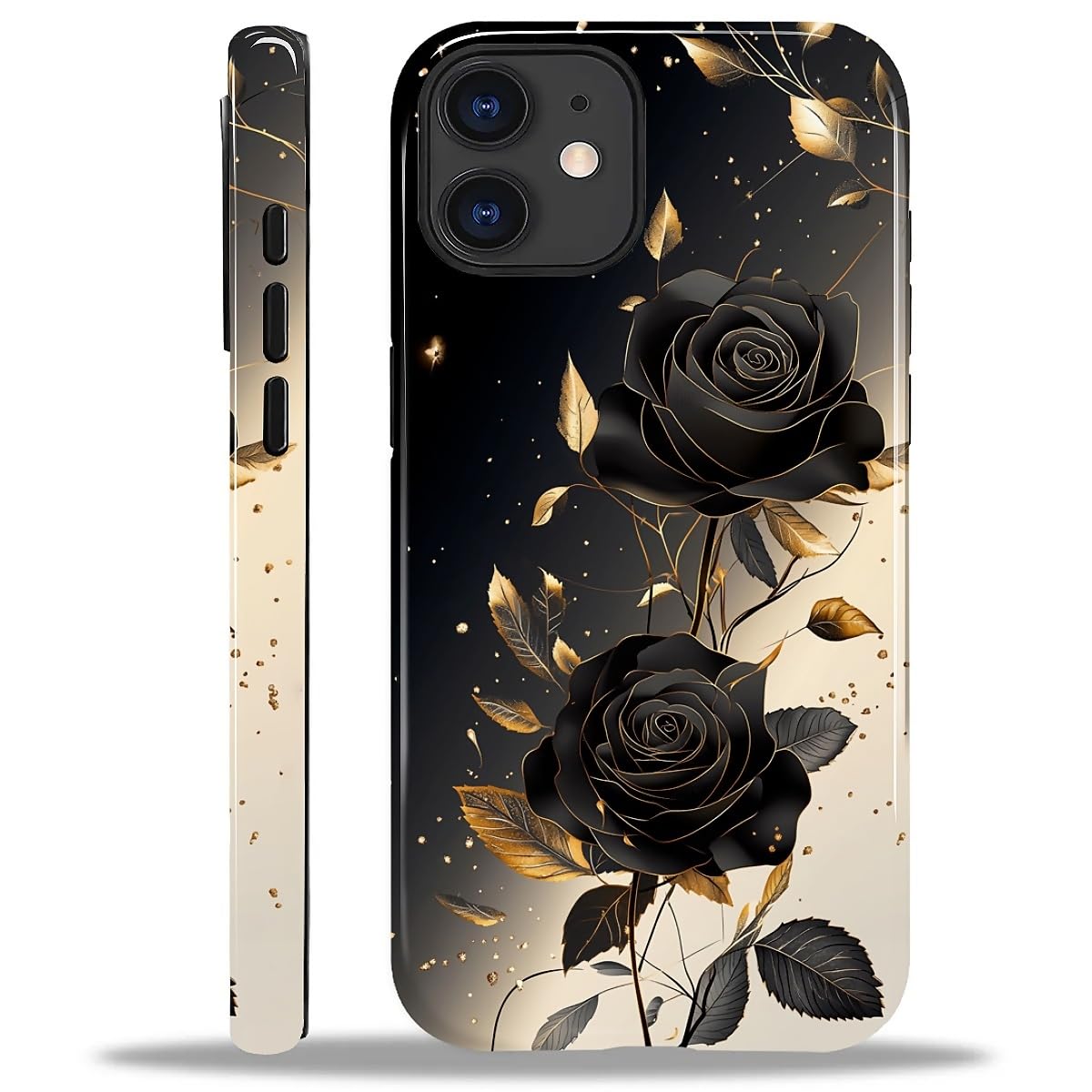 MQJCYB Case for iPhone 11, Hybrid Heavy Duty 2 in 1 Full Body Rugged Shockproof Protection Glossy Case for iPhone 11 - Dark Roses Flowers