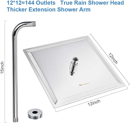 Miniatura 4 de NearMoon - Cabezal de ducha de lluvia con brazo de extensión, cabezal de ducha cuadrado grande, de acero inoxidable, cobertura de cuerpo completo