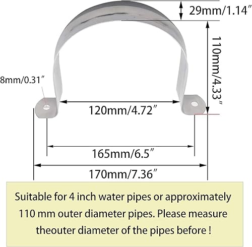 Miniatura 2 de Correa de dos agujeros de 4 pulgadas, soporte en U, correa de tubo de acero inoxidable, clip de tensión, kit surtido de abrazaderas rígidas de alta