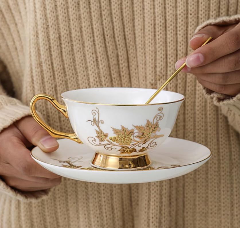 Set di tazze e piattini da caffè e tè in ceramica set di tazze da caffè e piattini in ceramica con foglie dorate piatto per tazza da latte e succo regalo di compleanno per ufficio e casa