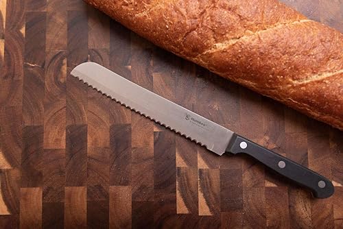 Miniatura 5 de Cuchillo de pan dentado de 8 pulgadas, hoja de acero inoxidable de alta calidad con borde ondulado, mango de espiga completa, cuchillo afilado para