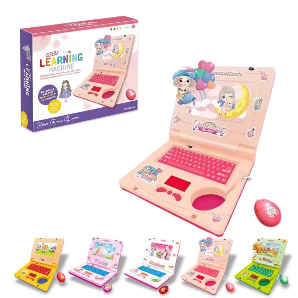Interactive Toy Laptop—Featuring Lights,Sounds and Educational Games—Fostering Creativity & Motor Skills Through Play,Simulated Laptop Learning Toy,Pretend Computer Toy with Keyboard Mouse (Pink)