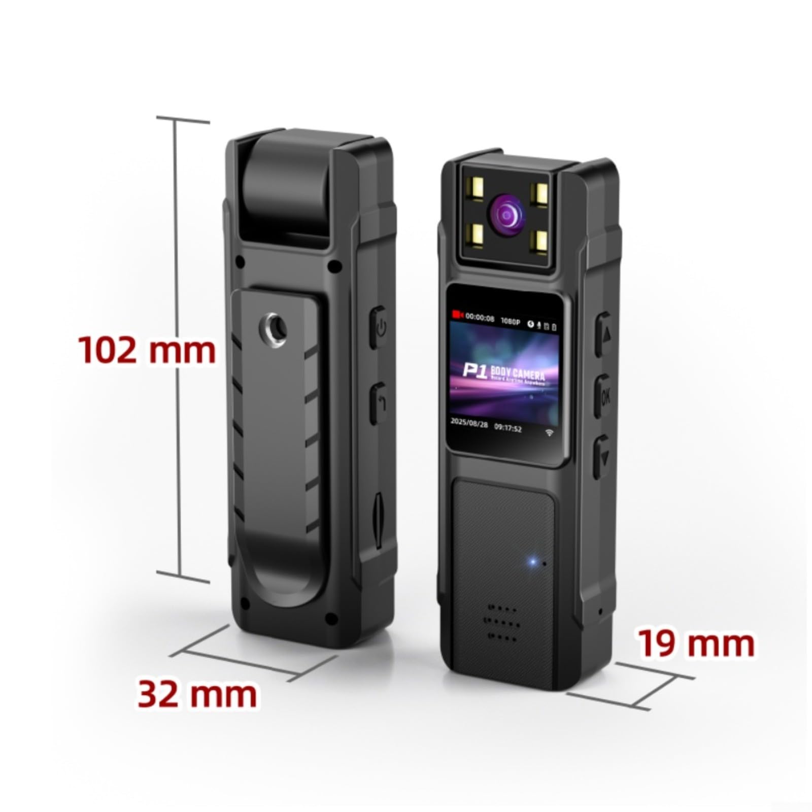 Telecamera mini 1080P con obiettivo di rotazione a 180°, videoregistratore portatile per sicurezza all'aperto, viaggi, sport, telecamera indossabile in ABS nero (WiFi P1 set completo)