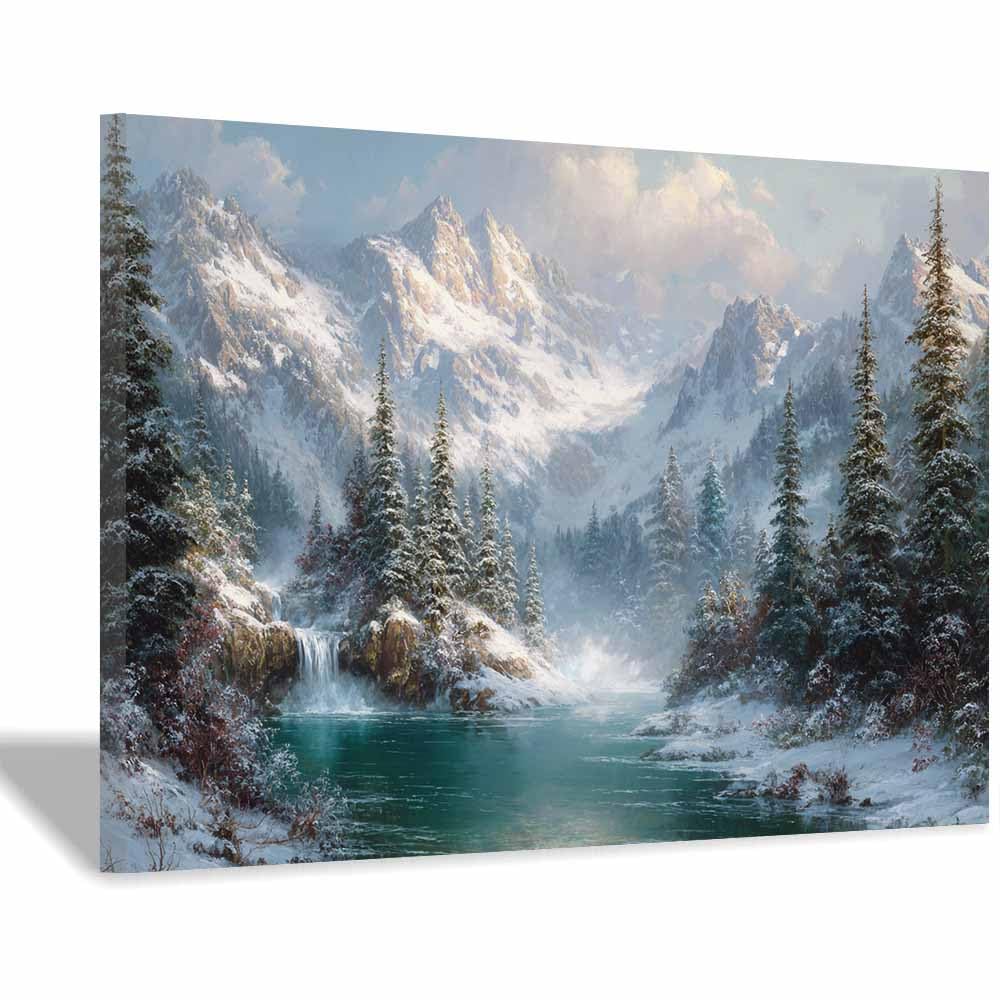 HOQIU Vintage wall art Snowys Mountain Lake decorative painting, wall art, for Living Room Bathroom Bedroom Kitchen Decoration.(Multicolor)-60x80cm Framed