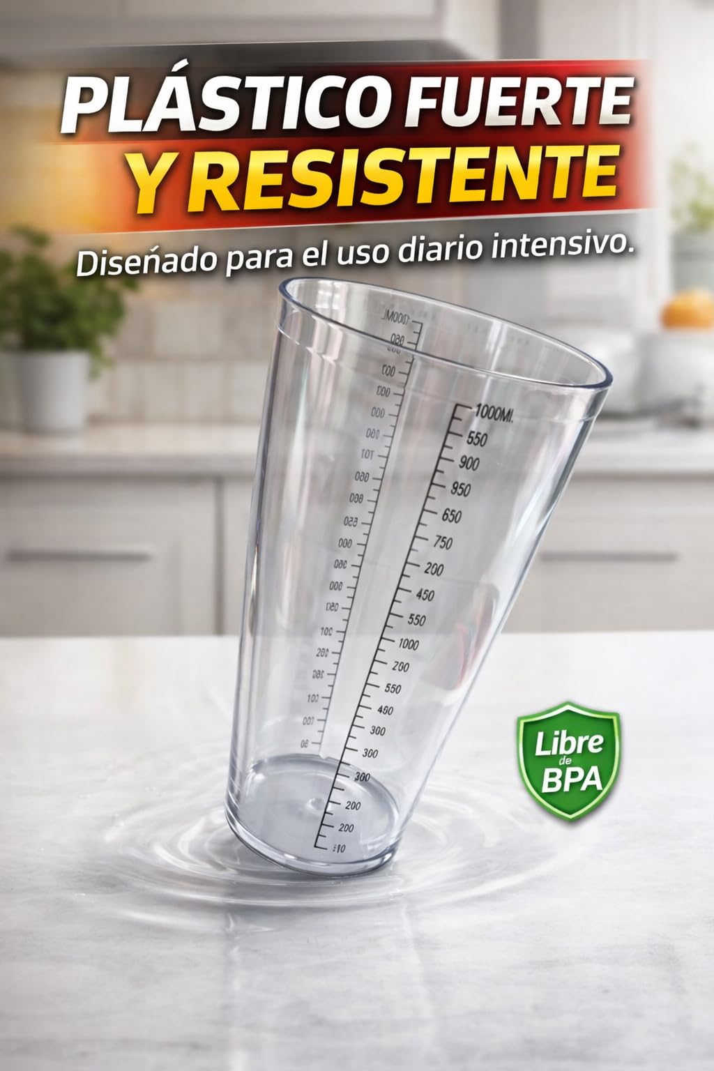 Vaso Batidora de Mano 1000 ml – Jarra Medidora Plástico sin BPA Compatible con Braun, Cecotec
