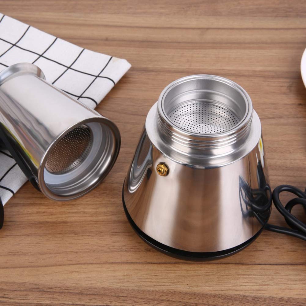 Cafetière à expresso avec cuisinière électrique, marmite moka, percolateur, 6 tasses, cafetière électrique électrique en acier inoxydable, prise UE
