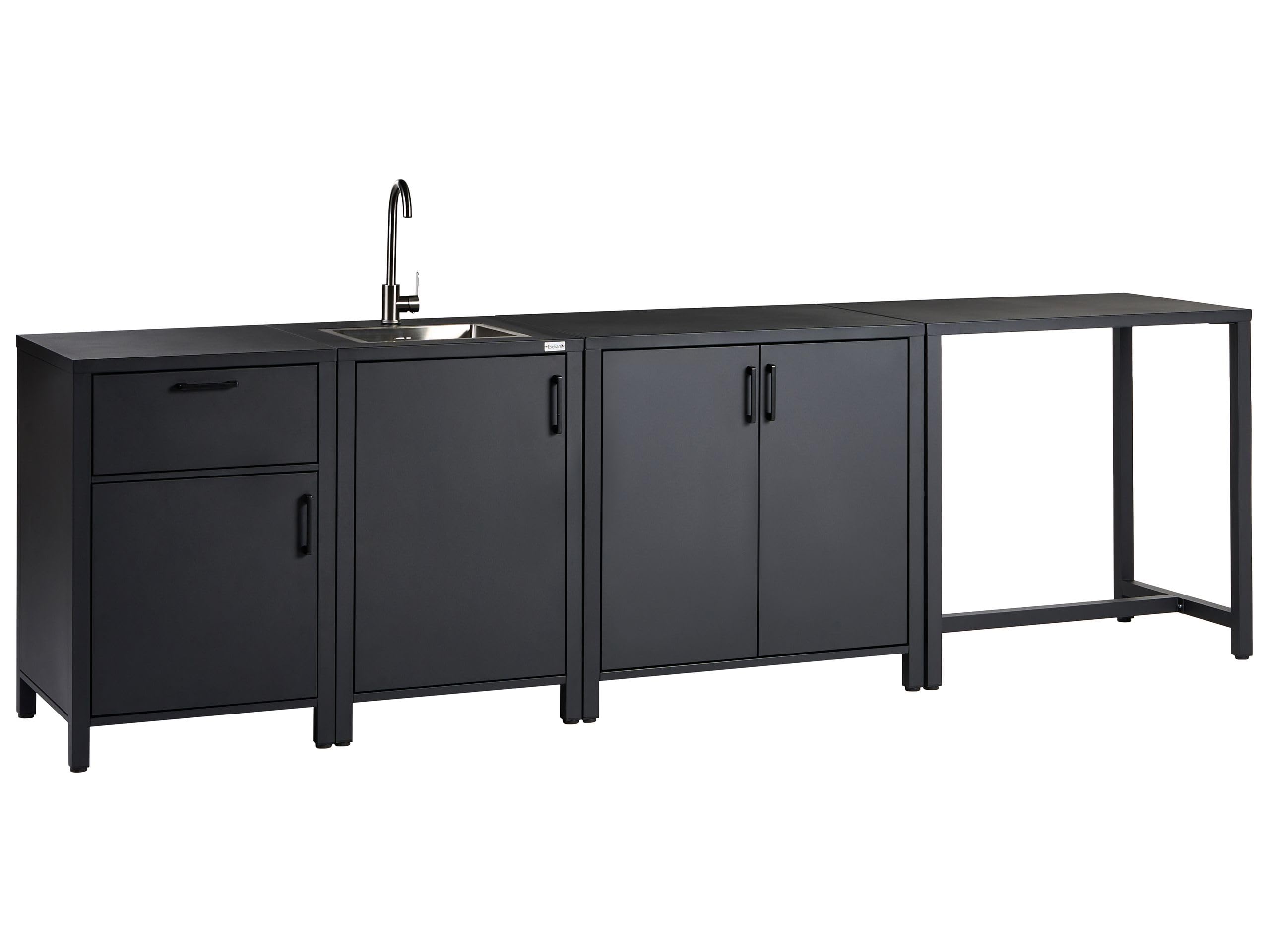 Beliani Conjunto de Cocina de Exterior de Metal Armario de Aluminio con Recubrimiento en Polvo con Fregadero 305 x 60 x 90 cm Gris Grafito Rocha