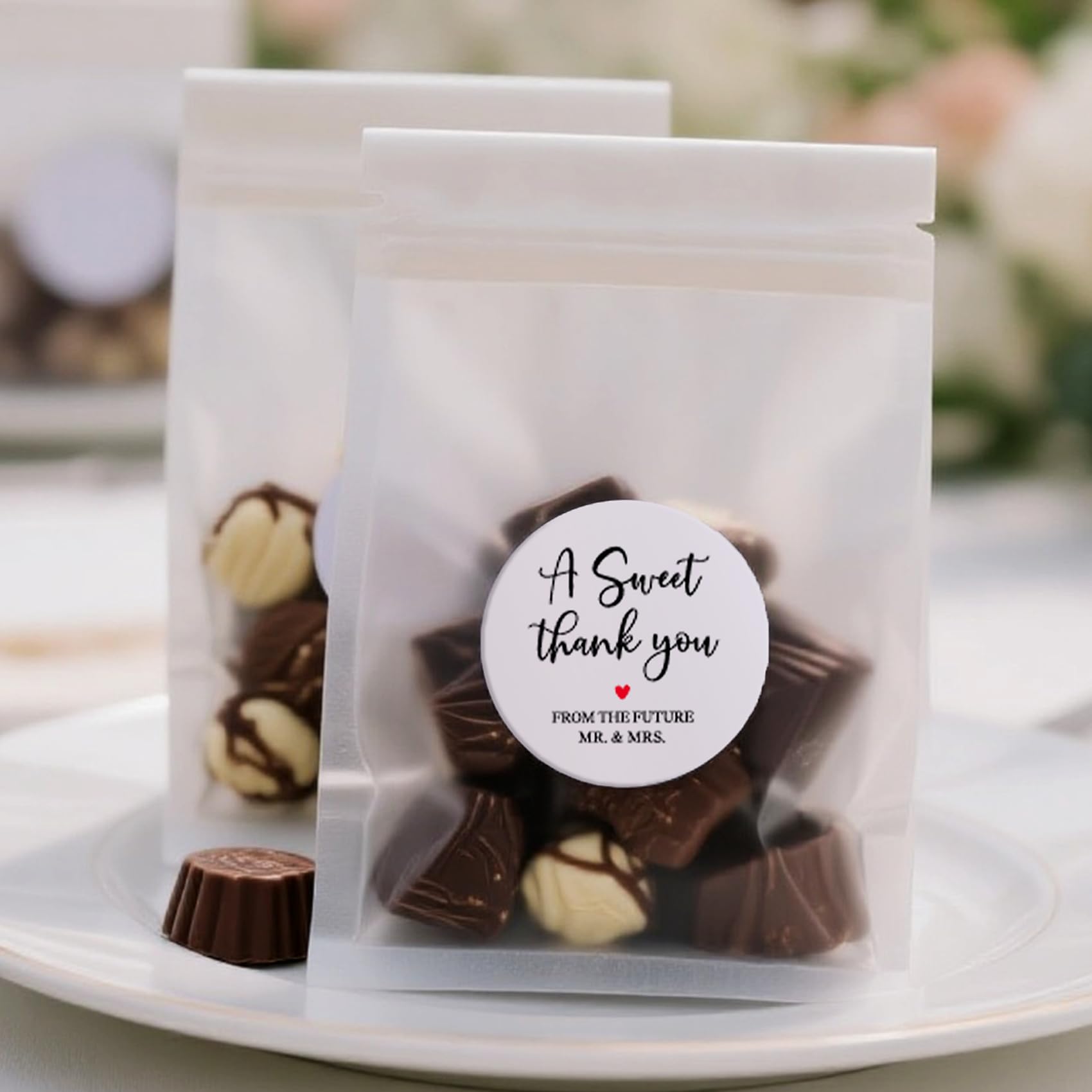 Moinchore 120 Sets a Sweet Thank You Stickers with Sealing Cookie Bags for Guest Engagement Packaging Cookies Candy Wedding Favor Treat Bags and