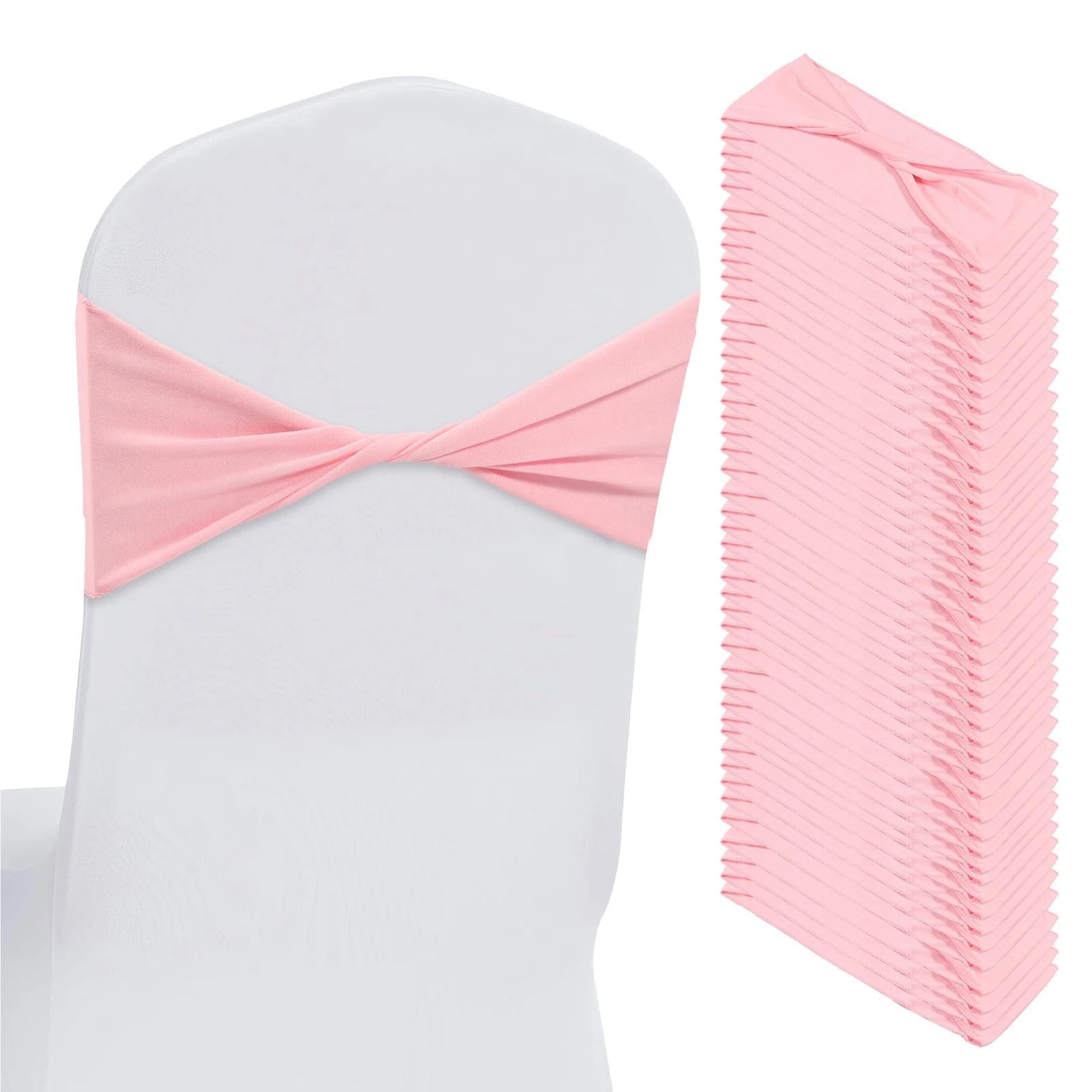 YGSGJSP Chair Sashes 25Pcs Stretch Wedding Banquet Decoration Back Sash Reusable Bows for Party Events Decor for Wedding(Pink 25PCS)