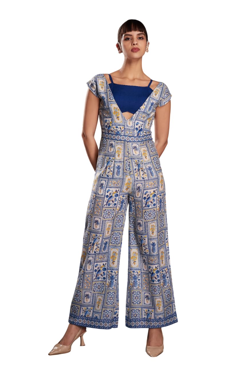 rangposhak Woman Printed Linen Co-Ord Set with Blouse and Jumpsuit, Wide Leg Palazzo Style, Ready to Wear-picture-52