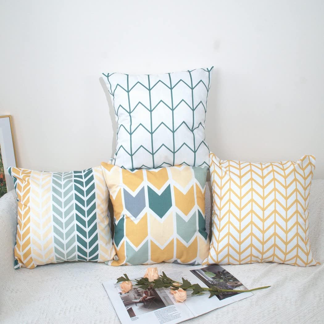 Set di 4 federe in cotone per la casa 40 x 40 cm - giallo e verde Throw cuscino decorazione cuscino caso di copertura decorativa per soggiorno divani