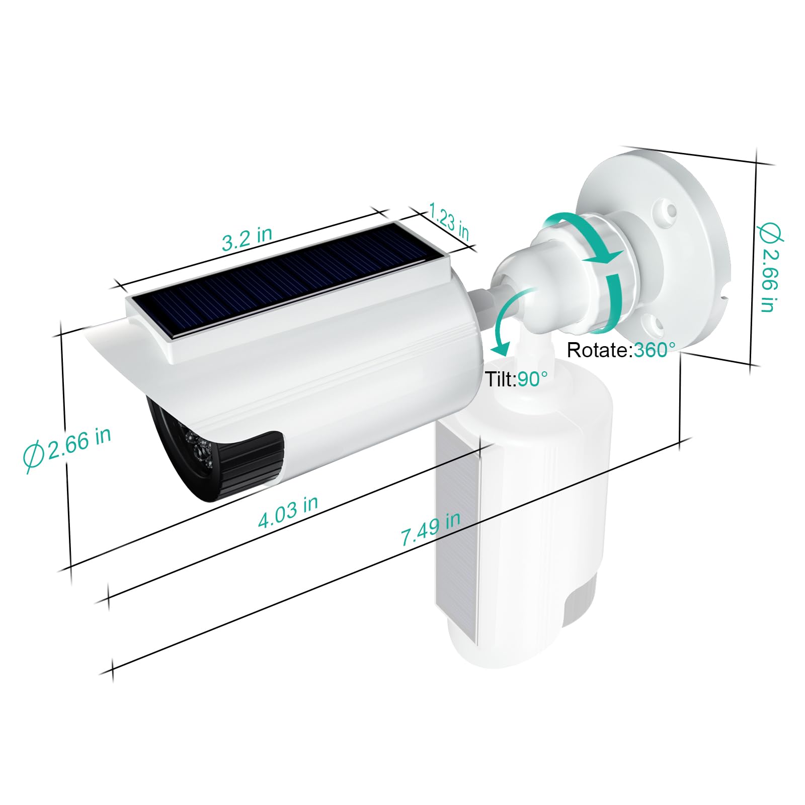 WALI Lot de 2 fausses caméras de sécurité factices à énergie solaire avec lumière LED pour intérieur et extérieur - Simulation de surveillance - Caméras dôme avec autocollant d'avertissement (SOLTC-W2