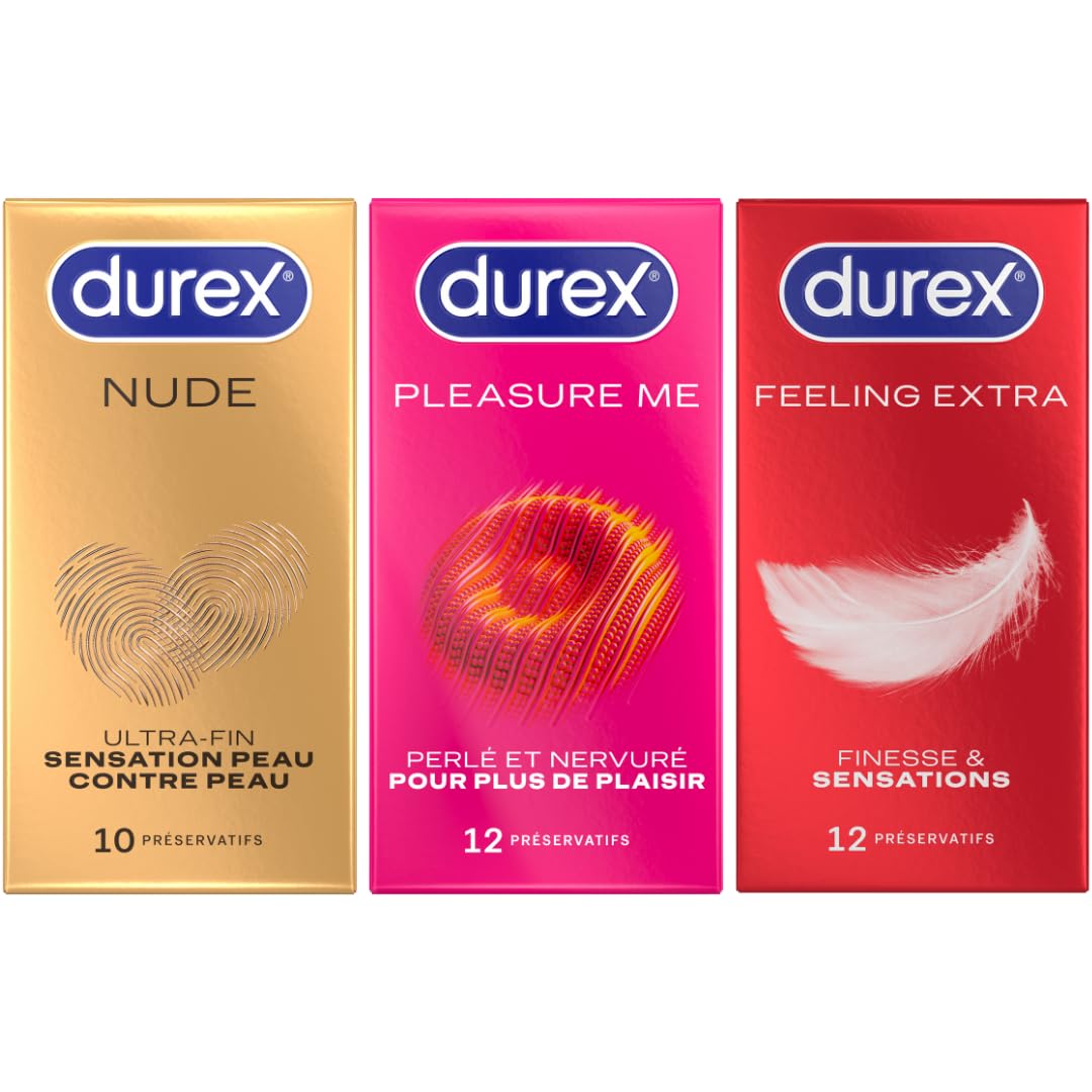 DUREX Lot de 3 Boites de Preservatifs Nude x10 Pleasure Me x12 Feeling Extra x12