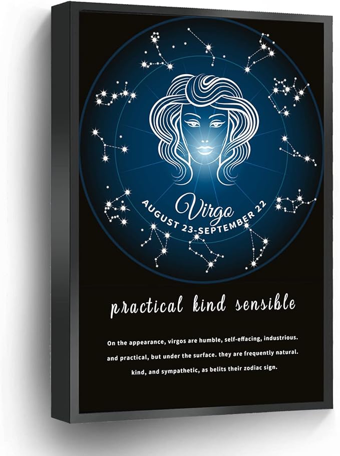 Virgo Zodiac Canvas Prints Astrology Wall Art Poster Personalized Zodiac Gift For Home Office School Wall Decor Framed Artwork(Metal Framed 8