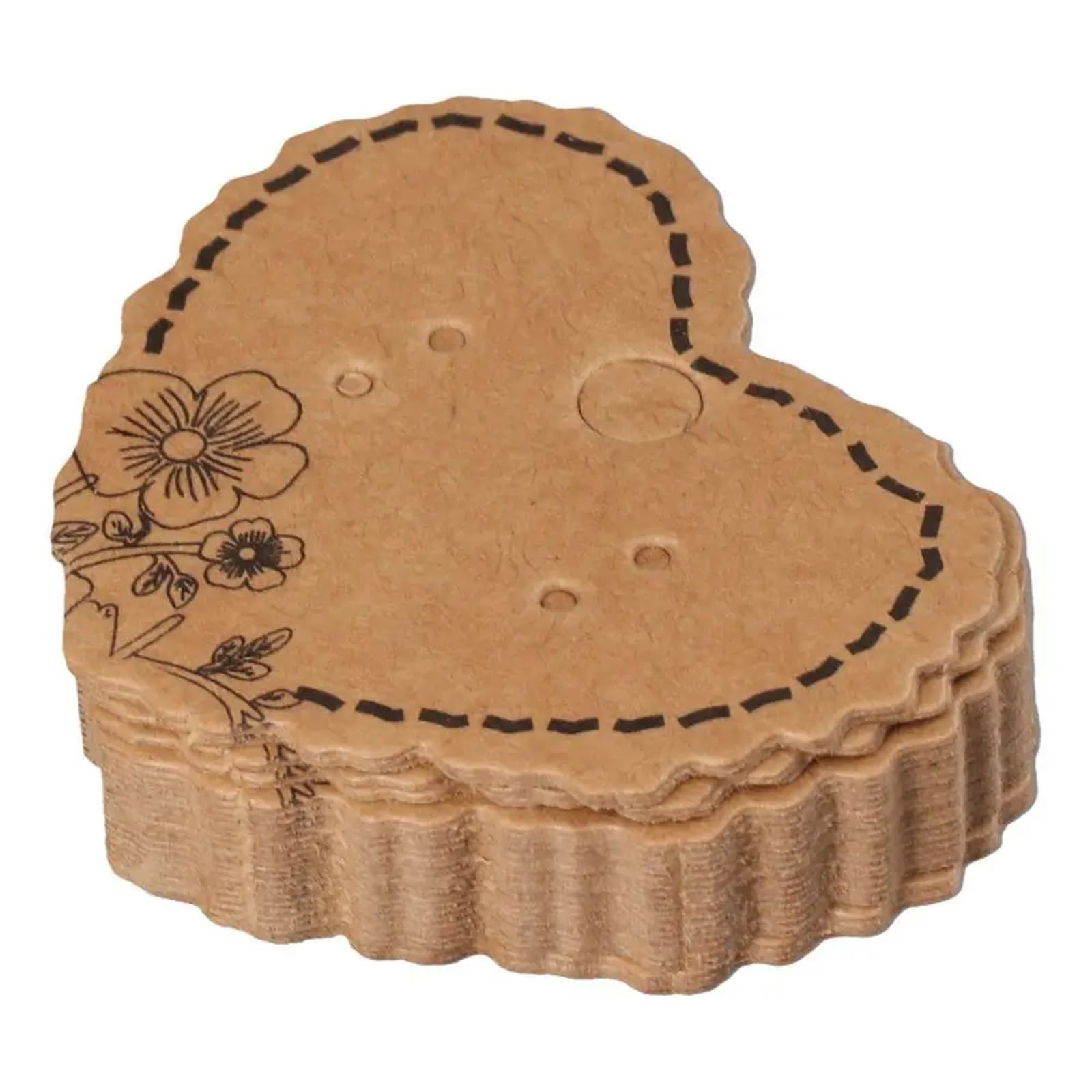 Lot de 500 cartes en papier kraft marron en forme de cœur pour boucles d'oreilles