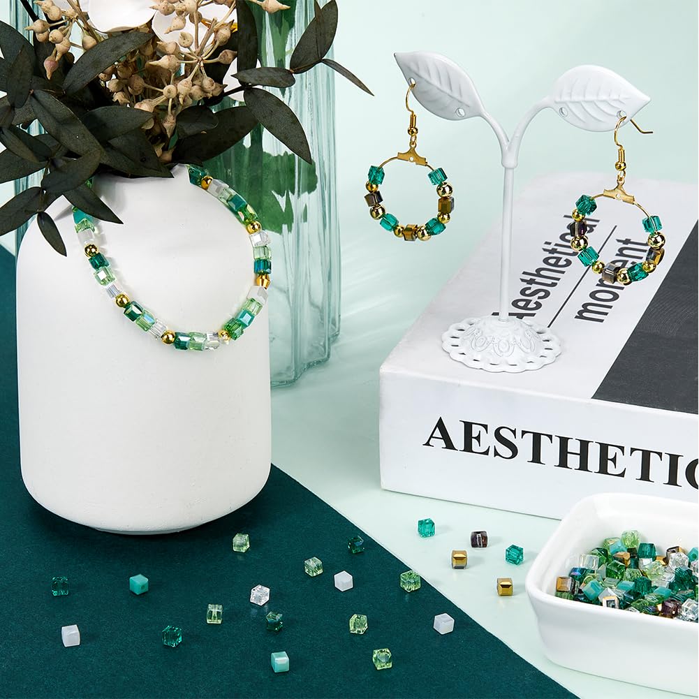 SUNNYCLUE 1 Box 300Pcs 6 Colors 4mm Glass Cube Beads Crystal Cube Beads Green Square Transparent AB Color Plated Faceted Loose Spacer Hole Bead Bulk for Jewellery Making Bracelet Necklace DIY Crafts - Image 4