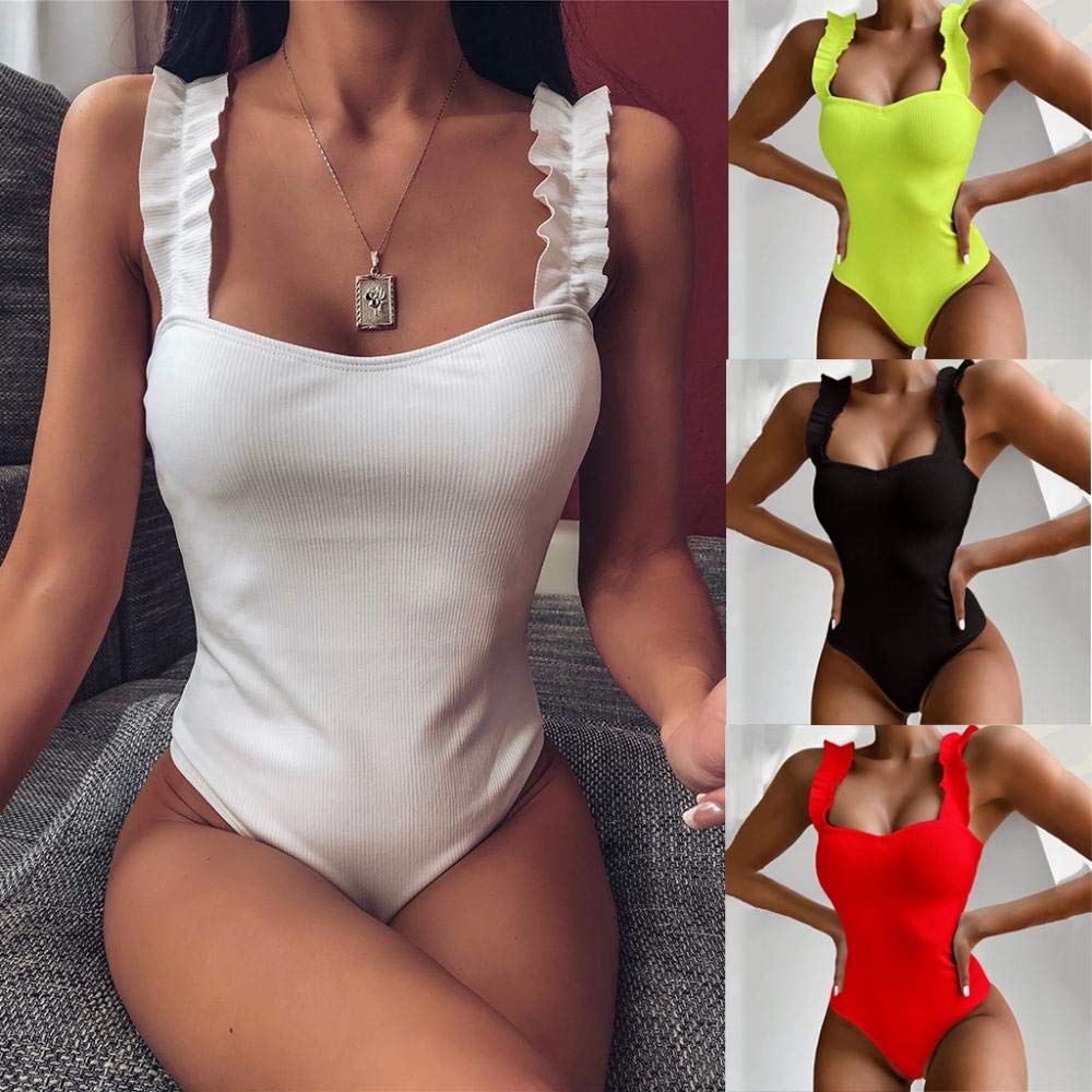 Corsés para Mujer Traje de baño para Mujer Bikini Bañador para Mujer Traje de baño Swim Lady Halter Ruffled Beachwear Body-Red_L