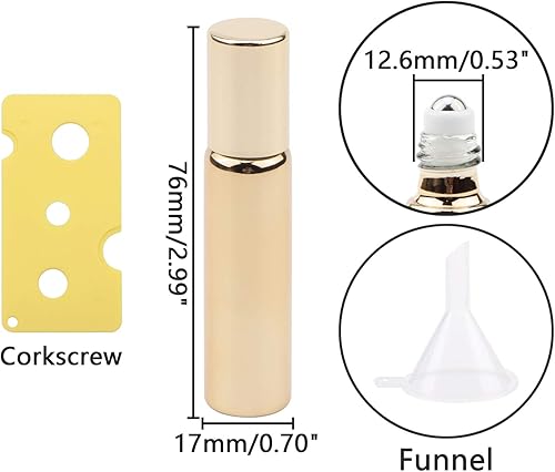 Miniatura 5 de Botellas enrollables para aceites esenciales  Paquete de 6 botellas de oro de vidrio vacías recargables de 0.3 fl oz con bola de rodillo de acero