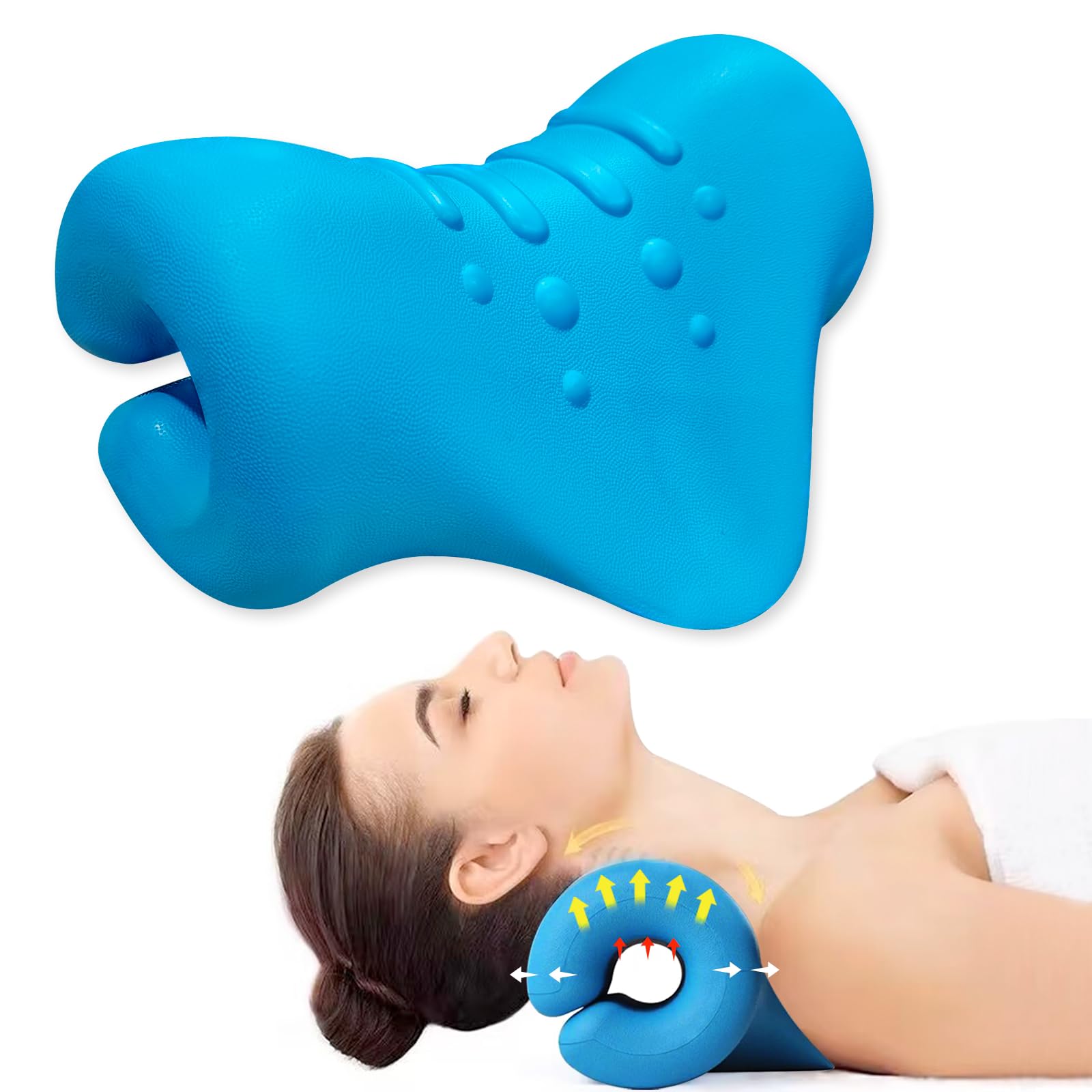 Rilassante per collo e spalle,Appareil de Traction Cervicale Portable,Correction de la Posture Cervicale, Sollievo Dolore di Collo e Spalle, Allineamento Della Colonna Cervicale (Bleu)