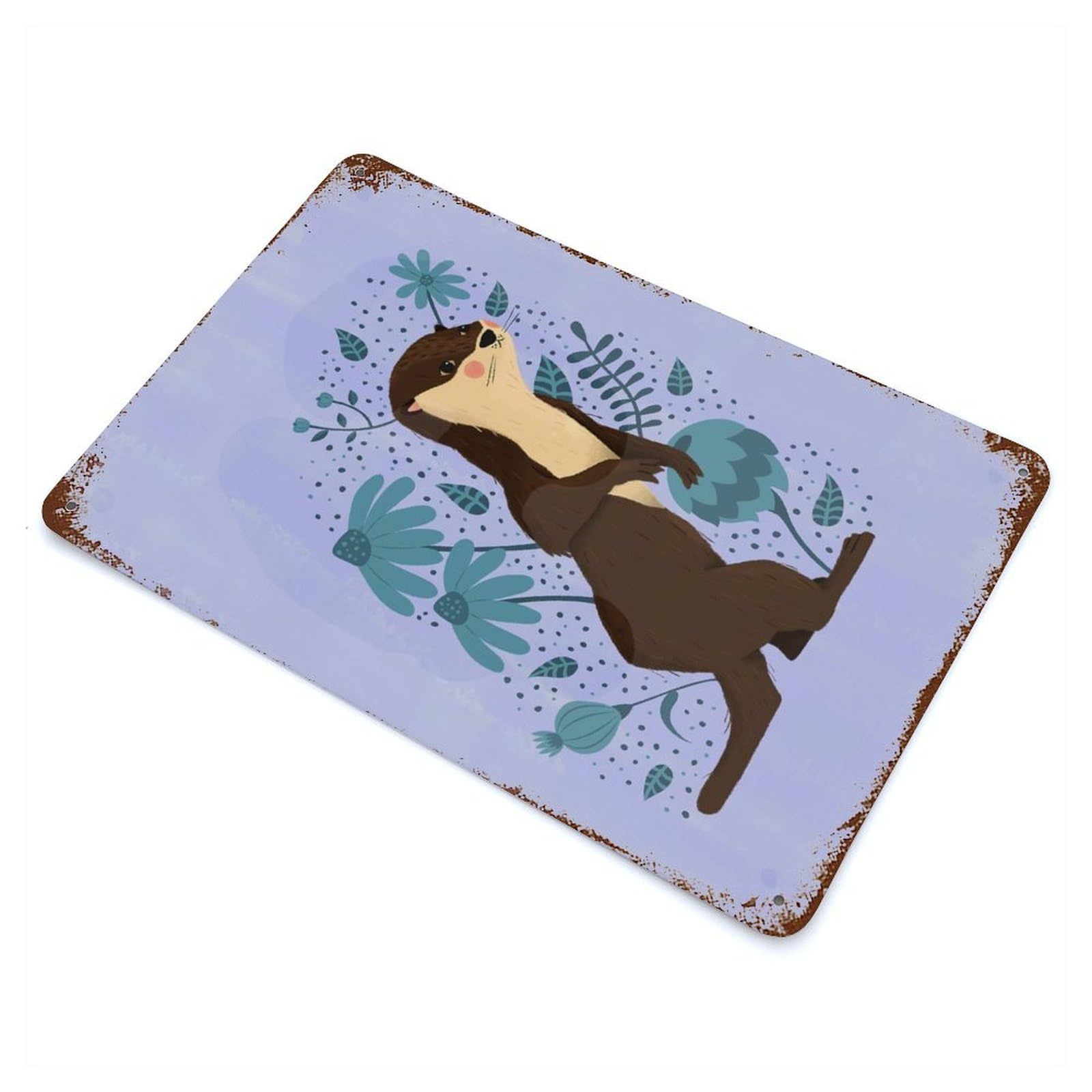 Seashell The Otter Rusty Metal Tin Sign 11.8"x7.9", Ideal for Farmhouse, Kitchen And Entryway Decor