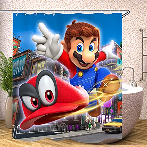 Fgolphd Mario Duschvorhang, Anime Mario Duschvorhang 180x200, Bunt Cartoons Shower Curtains Wasserdicht Badezimmerteppich 4-teiliges Set (180 * 180,15) – Bild 5