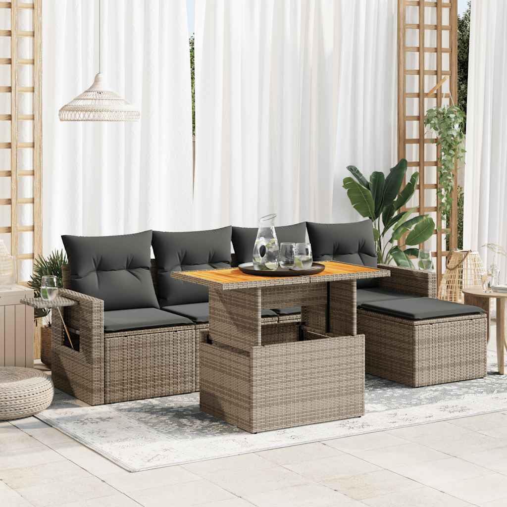 vidaXL Set de Muebles de jardín 6 pzas y Cojines ratán sintético Gris