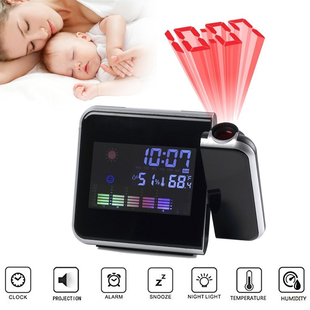 Buy Digital LED Projection Alarm Clock With Weather Station Time