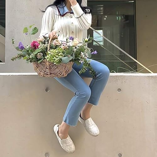 Miniatura 2 de Cesta tejida, cesta de flores tejida de ratón, cesta de flores de boda, cesta de mano, organizador de almacenamiento de alimentos de cocina, L