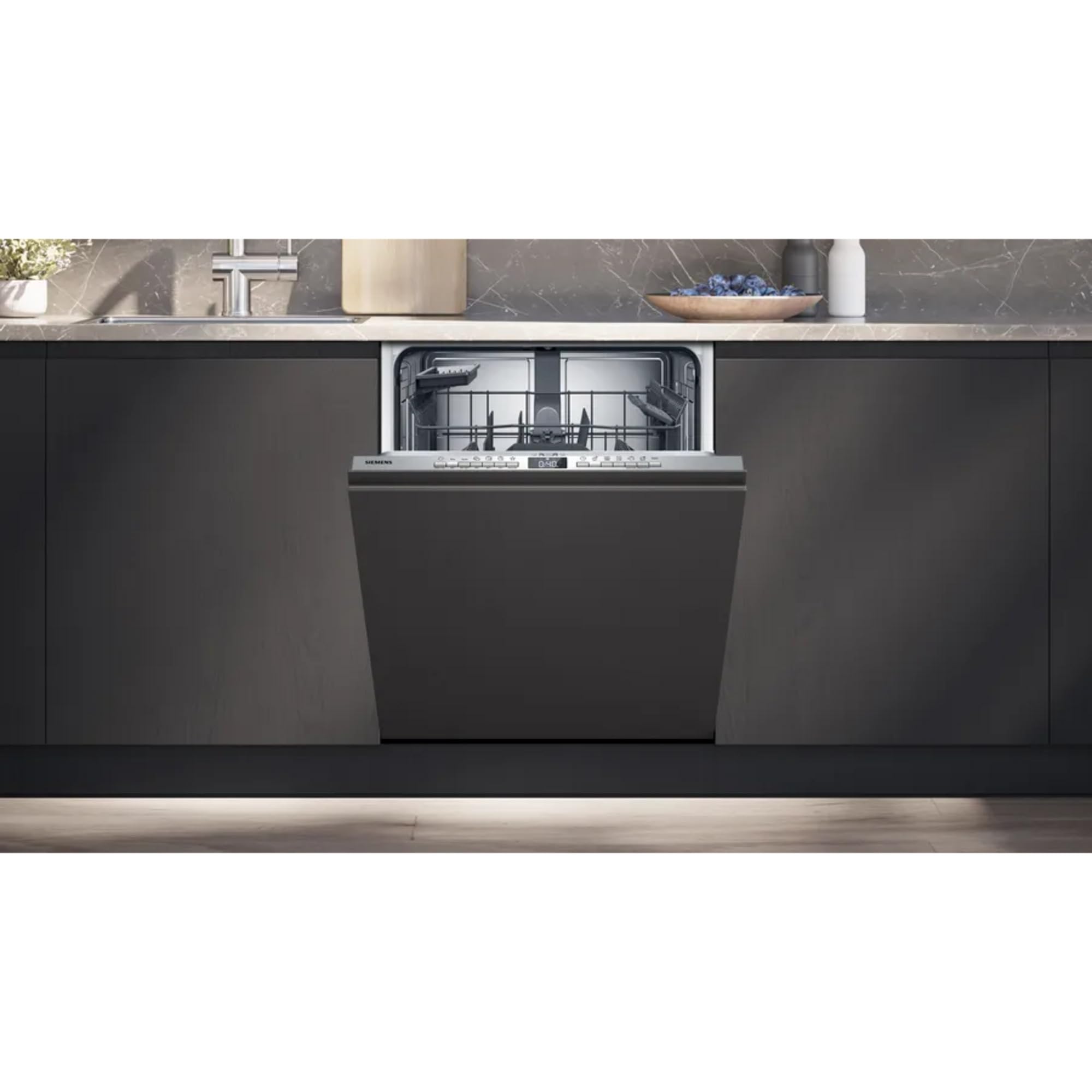 Siemens SX63EX22AE, iQ300 - Lavastoviglie intelligente, completamente integrata, 60 cm, Made in Germany, cestino portaposate, extra silenzioso, varioSpeed, apertura auto, tripla rackMatic, infoLight